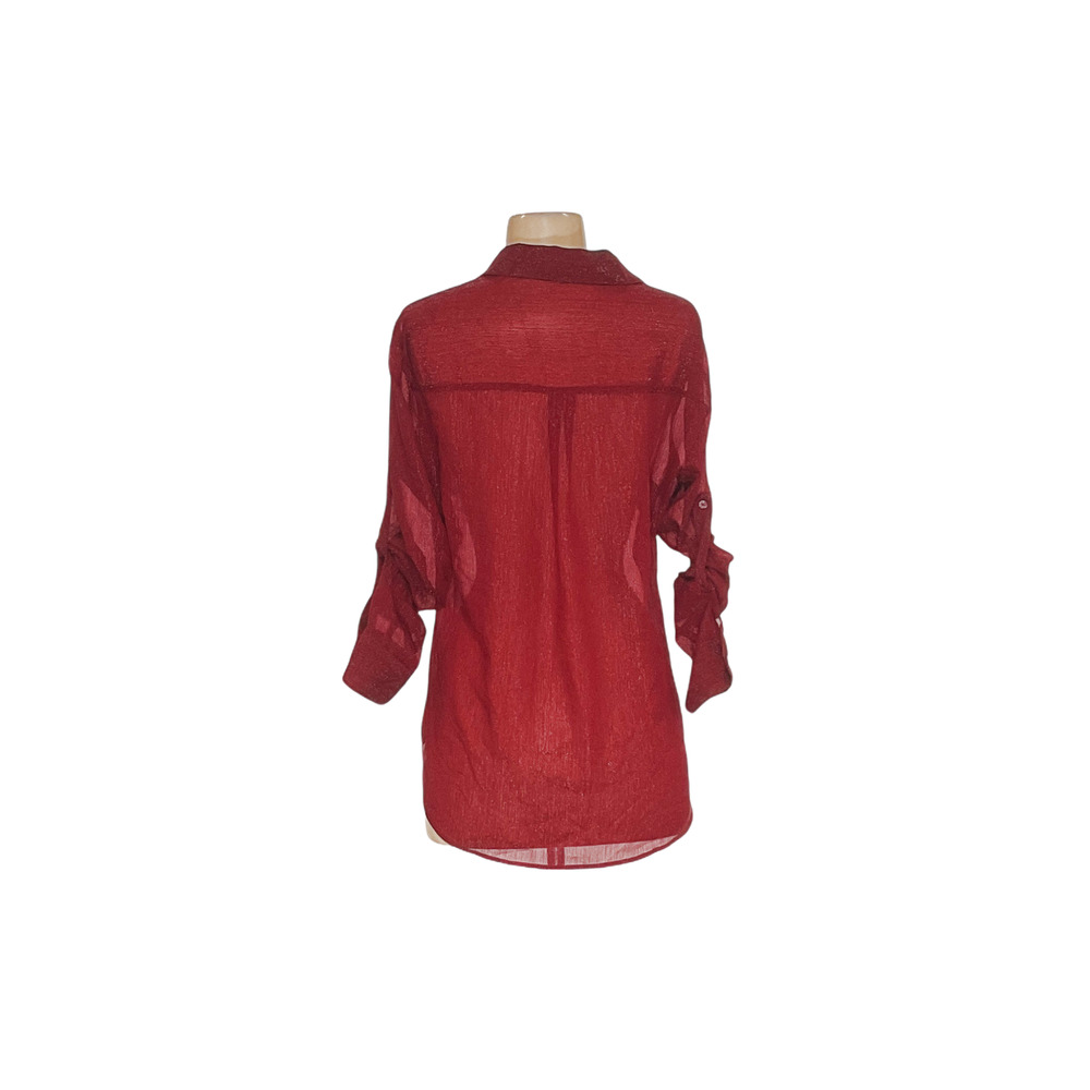 Express Red Chiffon Button-Up Top - image 2